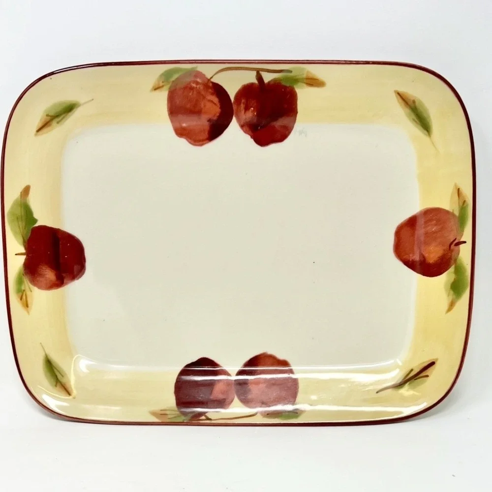 Hartstone Apple Rectangle Platter Handpainted Stoneware USA Farmhouse Fruit Tray
